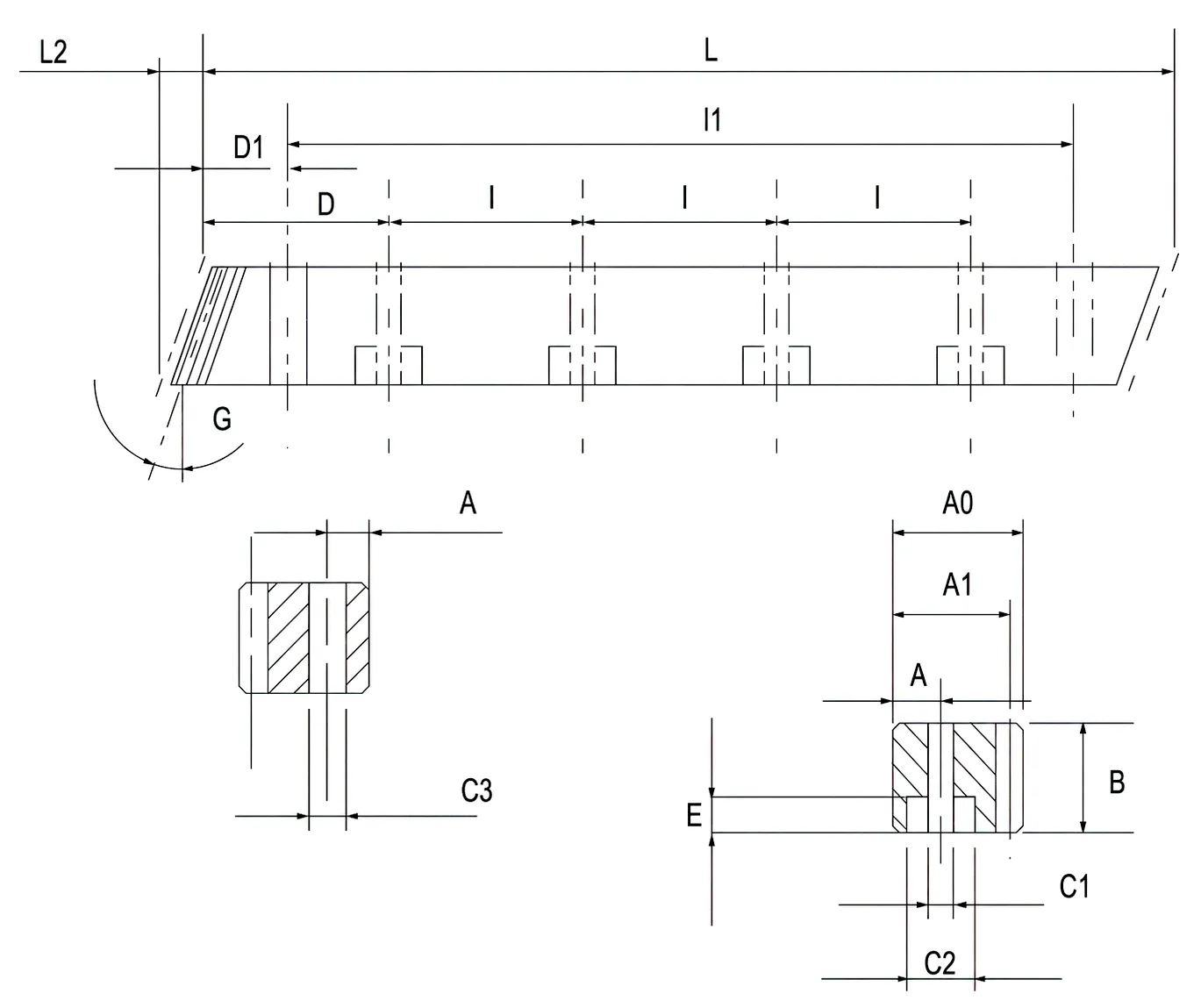 Q&T Helical Rack full technical specification table DIN8 Grade 7 S45C dimensions module 1.5 to 12