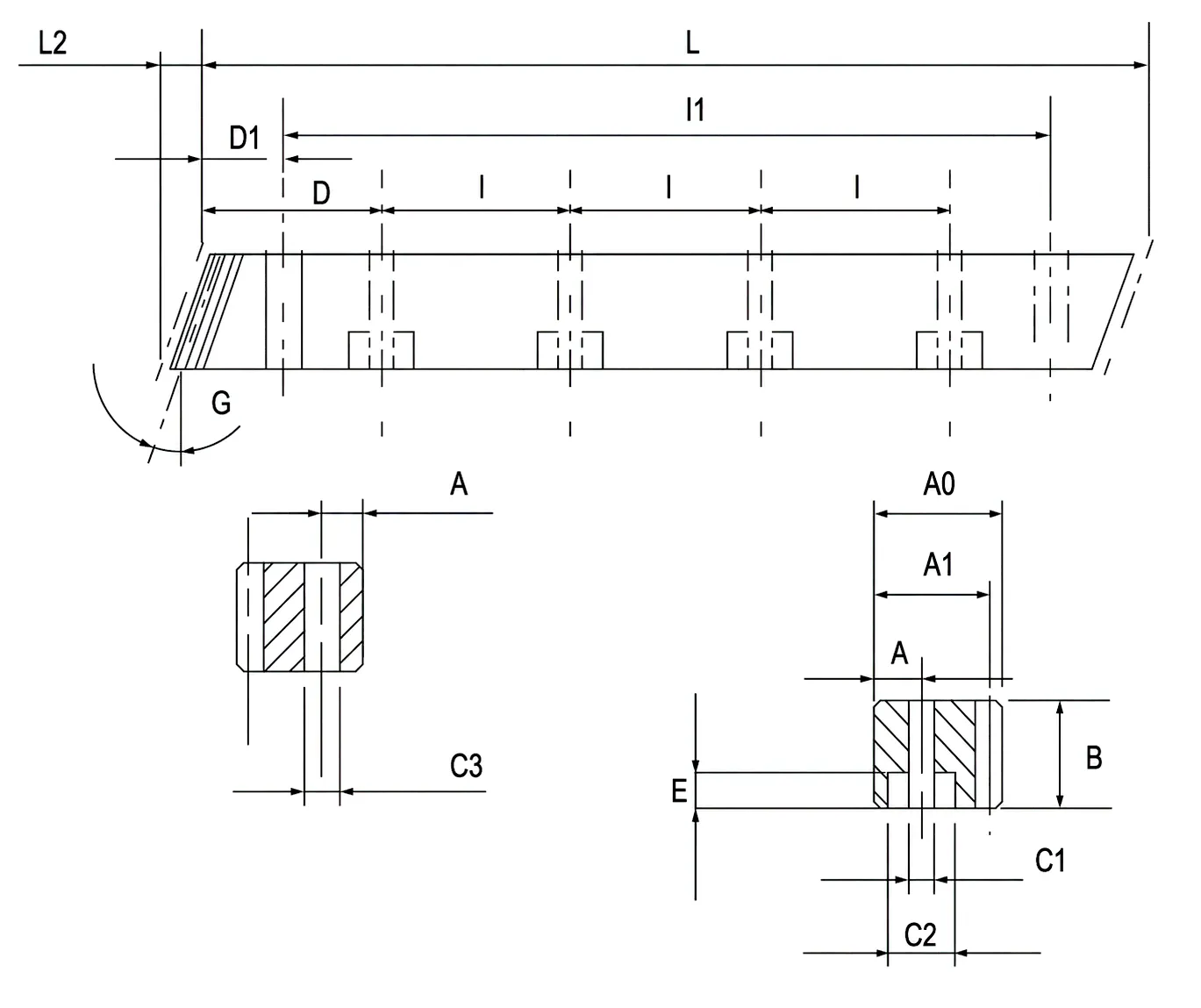 Helical Rack Technical Specification Drawing