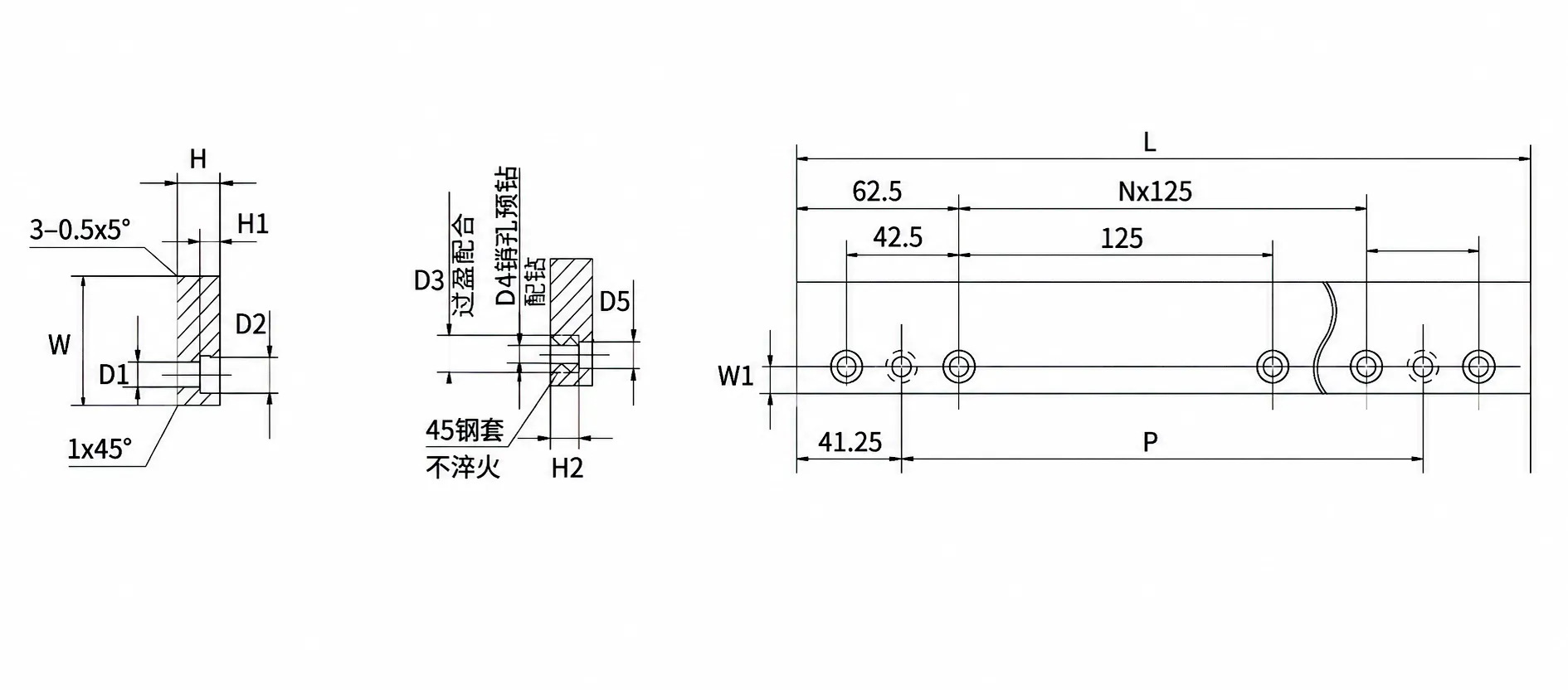 Rectangular Guide Rail dimensional drawing STJ series