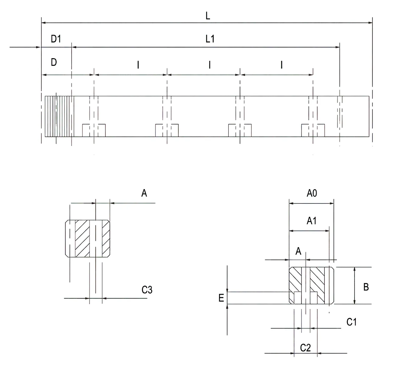 Q&T Straight Rack technical drawing and dimensions
