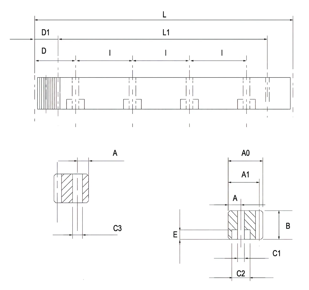 Straight Rack technical specification drawing dimensions