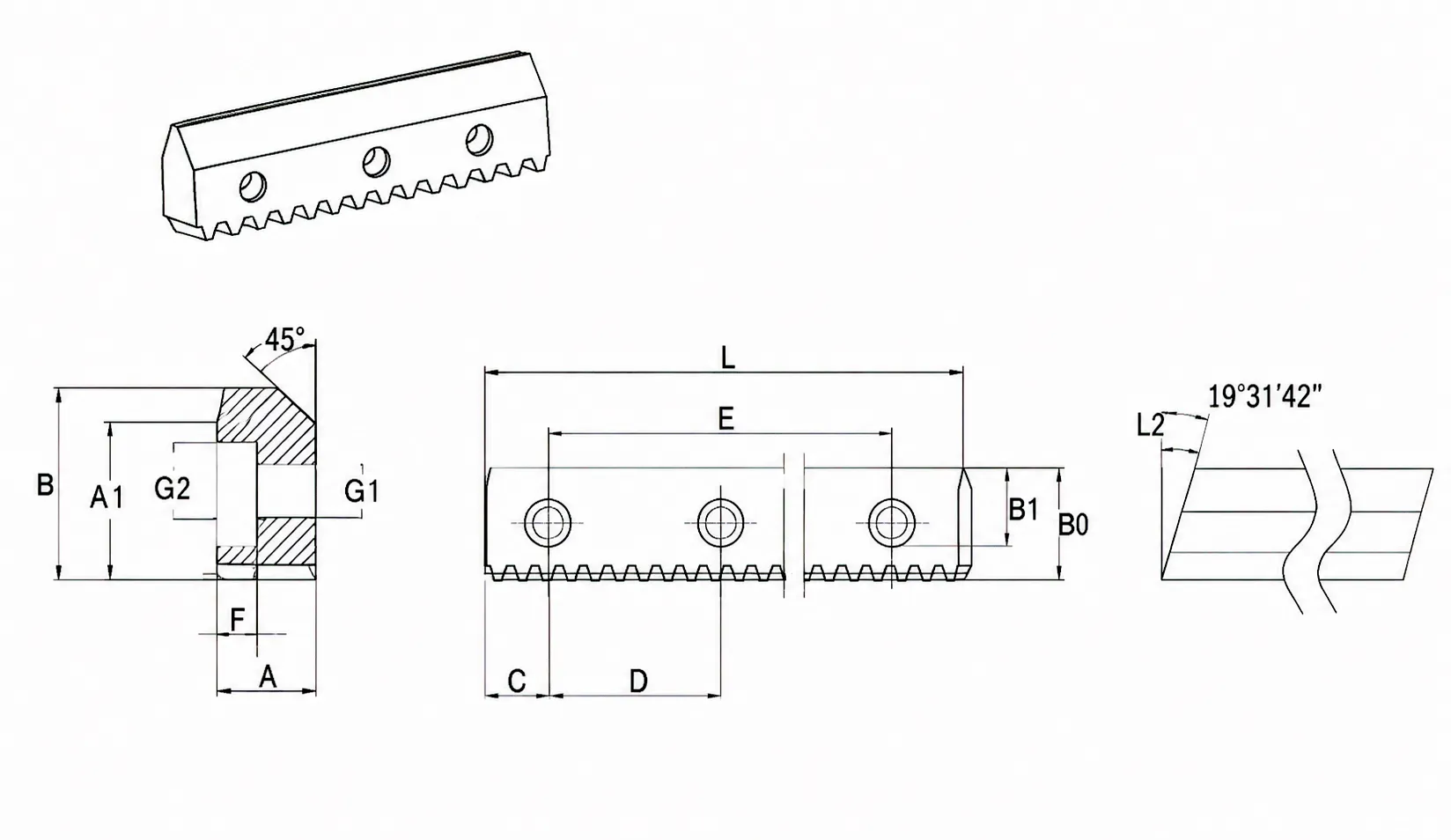 V-Type Ground Helical Guide Rack Technical Specification Table