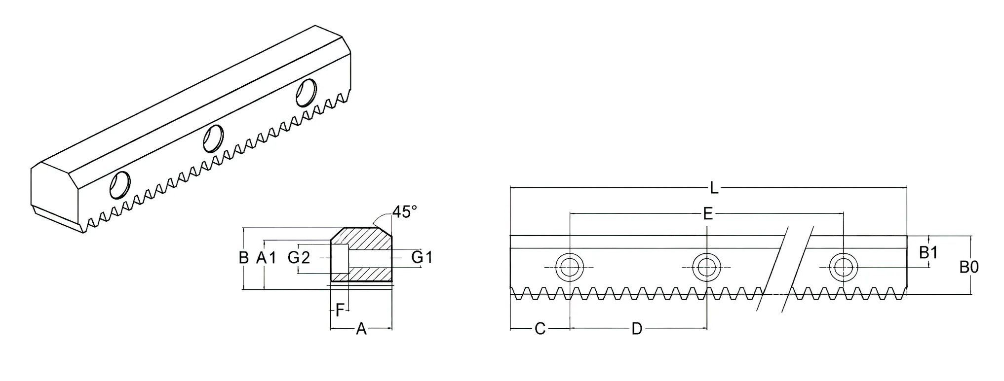 V-Type Ground Straight Guide Rack technical specification drawing dimensions